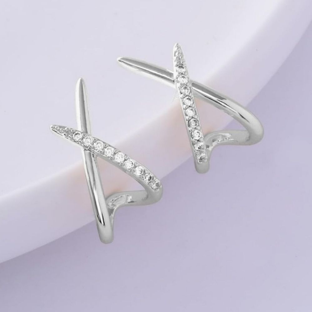 🔸️⏭️NIB Sterling Silver Plated Cubic Zirconia Cross Earrings